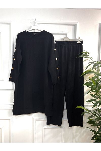 Aşkı Endam Ayperi Buttoned Ayrobin Set - Black