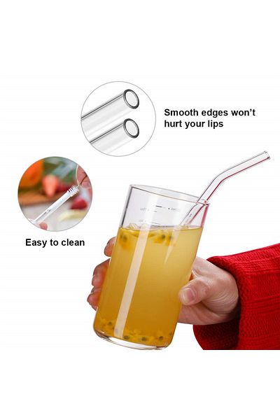 Axe Tools 20 Cm 2 Pieces Glass Straw 1 Piece Straw Cleaning Brush Set of 3