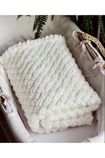 ceku Alize Puffy White Baby Blanket