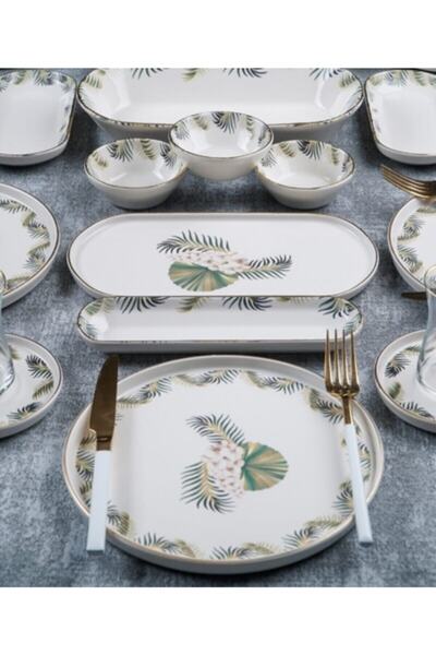 ACAR Arizona Vegas 6 Kişilik 31 Parça Yeşil Beyaz Desenli Gold Yaldız Kahvalt...