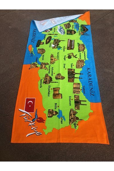 Romans Beach Towel 75x150 Türkiye Map Patterned