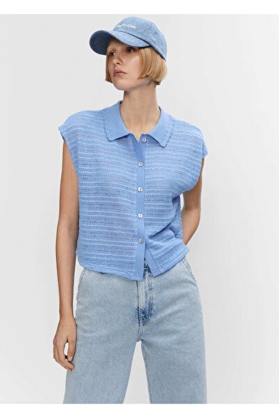 MANGO Woman Top țesut cu guler cămașă