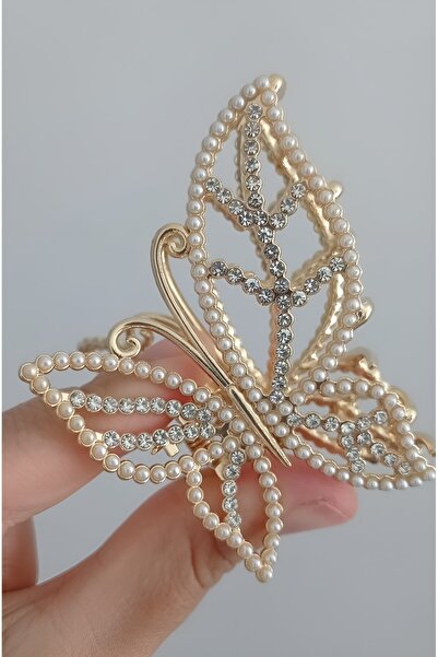 İLKYAZ إكسسوار مشبك معدني فاخر مرصع باللؤلؤ والأحجار