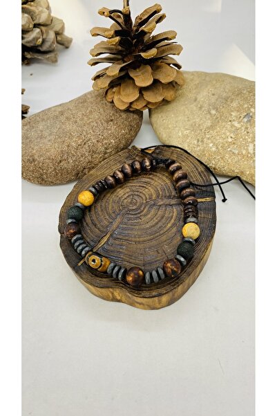 Porsuk Alternatif سوار للجنسين مصنوع يدويًا من خرز خشب العقيق التبتي