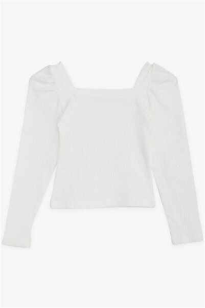 Breeze Kız Çocuk Xx Kare Yaka Uzun Kollu Bluz Fitilli Crop Ekru (8-14 Yaş)