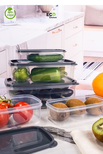 ECO KİTCHEN 5-Piece Rectangular Food Storage Container Anthracite Bpa Free Domestic Production Hard Plastic