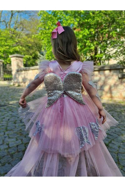 Sare Çocuk Giyim Children's Evening Dress with Angel Wings and Pink Tail