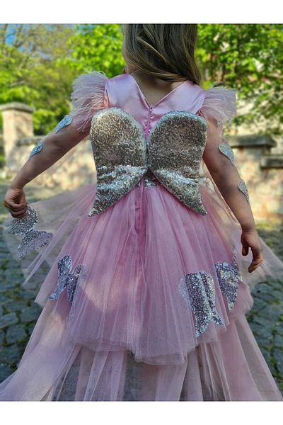 Sare Çocuk Giyim Children's Evening Dress with Angel Wings and Pink Tail
