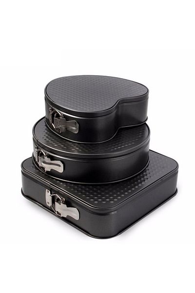 Vadi 3 Piece Metal Clamp Black 3 Size Heart Square Round Cake Mold Set of 3