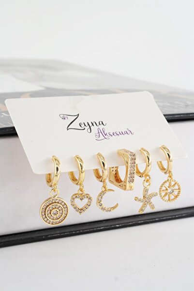 By Zeyna Aksesuar طقم أقراط نسائي من سلسلة Vip مكون من 6 قطع من حجر الزركون ا...