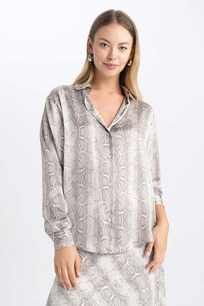 DeFacto Oversize Fit Satin Long Sleeve Patterned Shirt T6892az23au