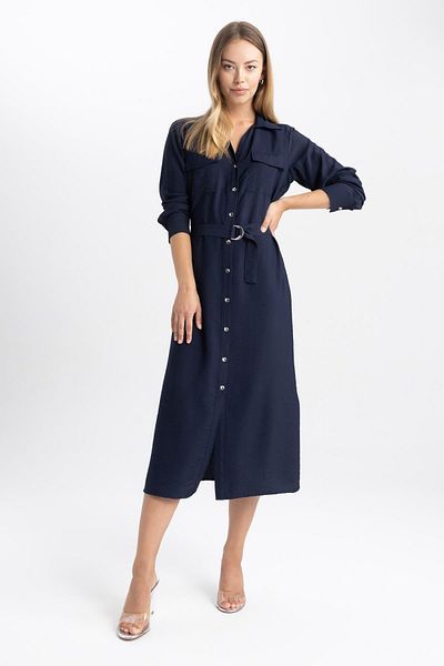 DeFacto Shirt Collar Aerobin Midi Long Sleeve Dress B1860ax23au