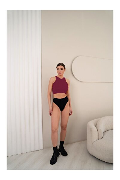 MİSTİRİK Murana Model Seamless Gathering Bustier Crop Seamless Model Sports Crop Claret Red Color