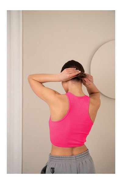 MİSTİRİK Model Murana Model Tricotat fără sudură Bustier Crop Model fără sudură Crop Pink Color