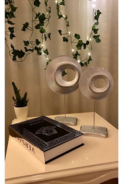 Happy Peyzaj Gümüş Renk Dekoratif Polyester 2 Li Halka Obje