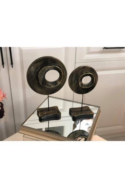 Genel Markalar Siyah Varaklı Modern Dekoratif 2'li Halka Biblo