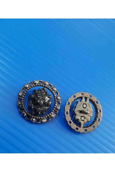 İMREN AKSESUAR κρυστάλλινη πέτρα κεφαλή λιονταριού ειδικής σχεδίασης μαύρο επικαλυμμένο με νικέλιο 2,5 εκ. μεταλλικό κουμπί 2 τεμάχια