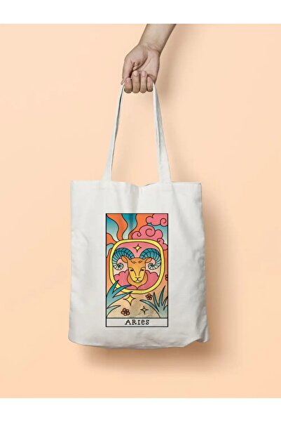Bikutumutluluk Pungă din pânză cu carte de tarot Aries, semn zodiacal Berbec