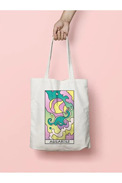 Bikutumutluluk Pungă din material textil cu carte de tarot AQUARİUS, semn zod...