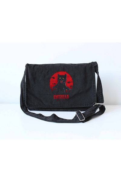 DEEFWEAR Geantă Messenger din blugi imprimat Catzilla