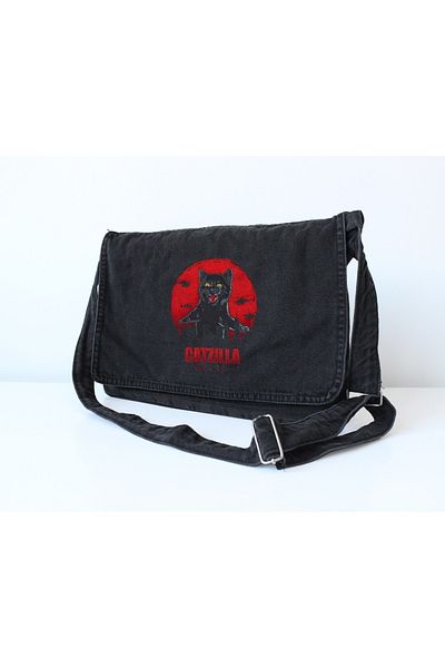 DEEFWEAR Geantă Messenger din blugi imprimat Catzilla