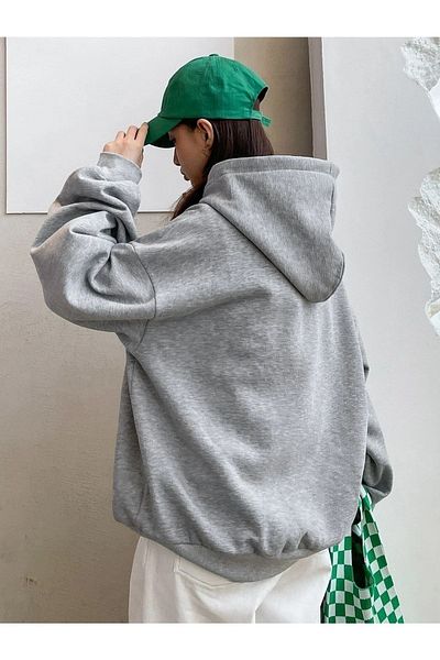 trendgar Nice Printed Gray Hooded Sweatshirt - N1