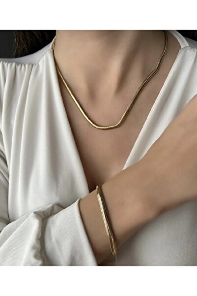 İNN JEWELLERY قلادة نسائية ذهبية اللون موديل 316 L مسطحة من الفولاذ