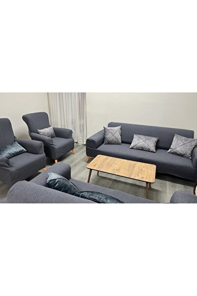 uzhanem Streç Lastikli Esnek Yıkanabilir Pamuklu 3+3+1+1 Jakarlı Koltuk Örtüs...