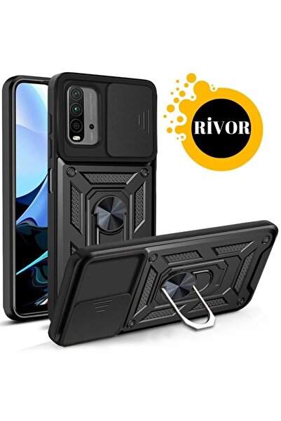 Rivor Xiaomi Redmi 9T Kılıf Kamera Korumalı Sürgülü Yüzüklü Darbe Emici Zırhl...