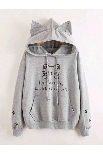 FAVORİST Cat Ear Hooded Sweatshirt Unisex