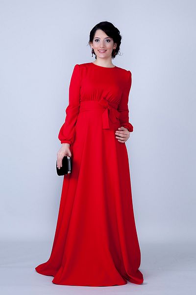 Bidoluelbise Round Neck Long Sleeve Woven Fabric Drawstring Waist Belted Pocket Maxi Length Invitation & Evening Dress