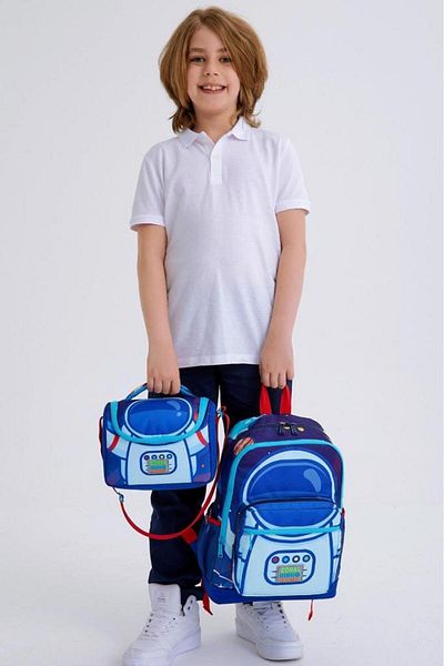 Coral High Set de geanți de școală din 3 piese cu model Saks Blue Astronaut Kids SET0123724
