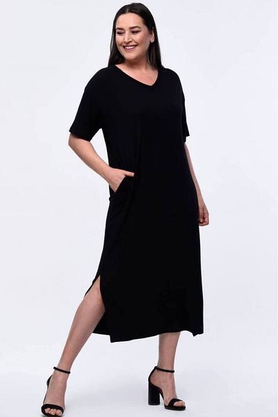 For Big Trend Women Back Tulle Low-Cut Silver Beadwork Sides Slit V-Neck Stretchy Viscose Long Dress