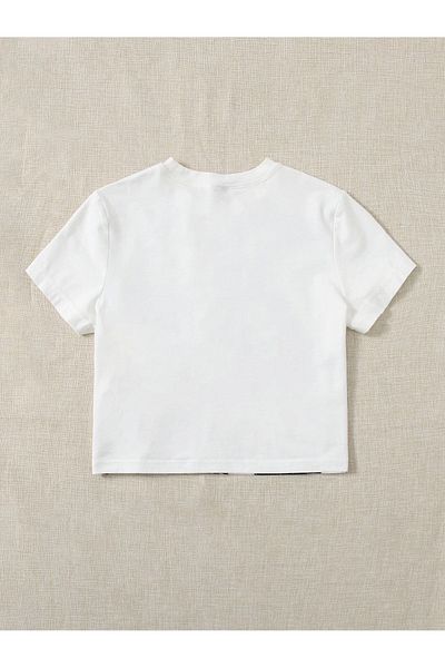 Jose Clothing Λευκό εμπριμέ γυναικείο Crop Top - Κοντό μανίκι, μπλούζα που εφαρμόζει στο σώμα