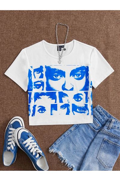 Jose Clothing ΓΥΝΑΙΚΕΙΟ ΚΟΝΤΟΜΑΝΙΚΙ ΛΕΥΚΟ ΤΥΠΩΜΕΝΟ CROP TOP BLUZ