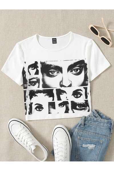 Jose Clothing ΓΥΝΑΙΚΕΙΟ ΚΟΝΤΟΜΑΝΙΚΙ ΛΕΥΚΟ ΤΥΠΩΜΕΝΟ CROP TOP BLUZ