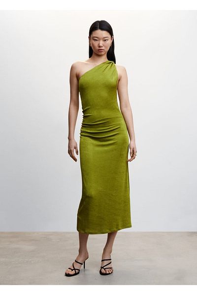 MANGO Woman Ντραπέ ασύμμετρο μακρύ φόρεμα