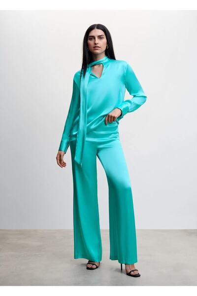 MANGO Woman Σατέν Παντελόνι Palazzo