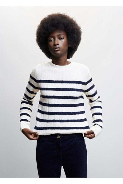MANGO Woman Round Neck Striped Sweater