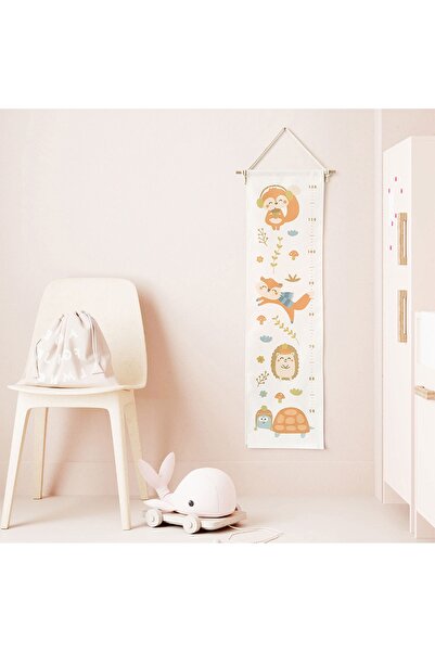 Jüppo Orman Hayvanları Duvar Örtüsü Boy Cetveli, Organik Pamuk Kumaş