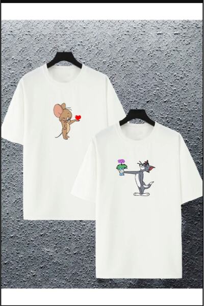 Pelna تي شيرت مزدوج الحجم للجنسين (قطعتين) برقبة دائرية بيضاء