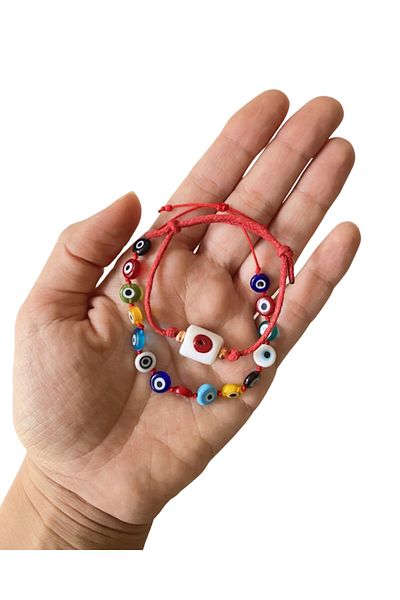 TAKI BY EKİN Double Combination with Red String and Evil Eye Beads