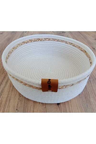 Hasır Detaylı Ekru Düzenleyici Sepet( Ç:28cmx10cm)