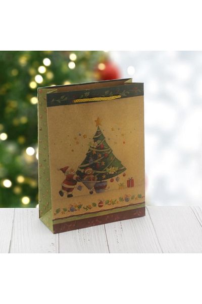 adin tasarım Christmas Cardboard Bag 2pcs 15x20cm New Year Kraft Cardboard Gift Bag Snowman + Pine Tree