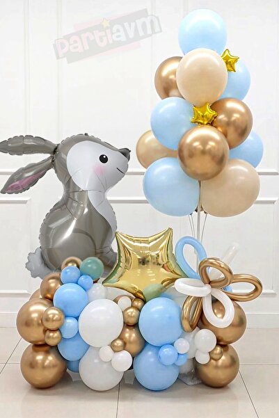 PARTİAVM Hayvan Folyo Balonlu Karşılama Seti Safari Balon Seti(Ayı/Ceylan/Tav...