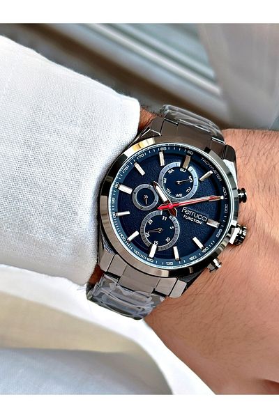 Ferrucci Smoked Color Steel Strap Stylish Design Functions Active Men's Wristwatch + BRACELET WITH GIFT