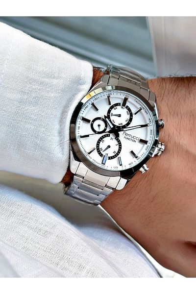 Ferrucci Silver Color Steel Strap Stylish Design Functions Active Men's Wristwatch + BRACELET WITH GIFT