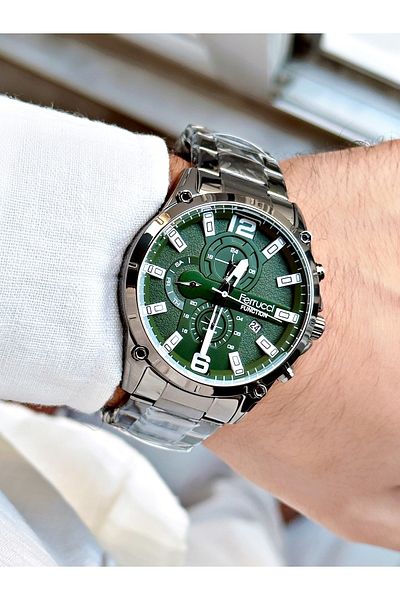 Ferrucci Smoked Silver Color Functions Active Sports Steel Strap Men's Wristwatch + BRACELET WITH GIFT