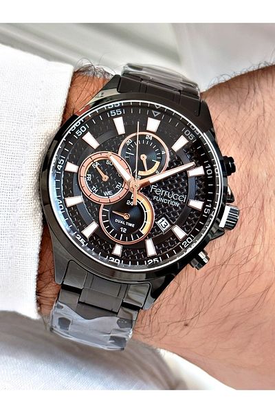 Ferrucci Black Color Sport Steel Strap Original Men's Wristwatch + BRACELET WITH GIFT