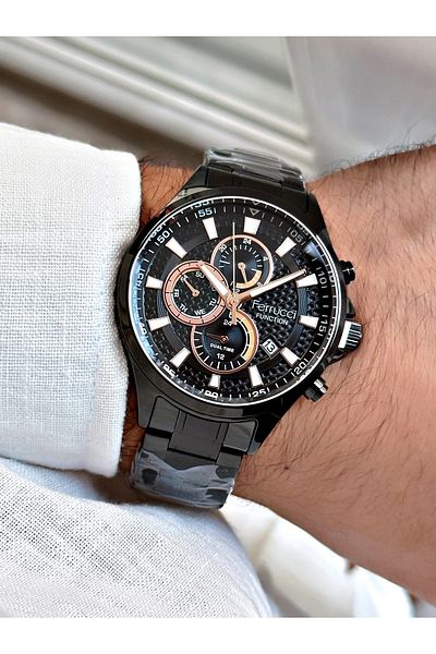 Ferrucci Black Color Sport Steel Strap Original Men's Wristwatch + BRACELET WITH GIFT